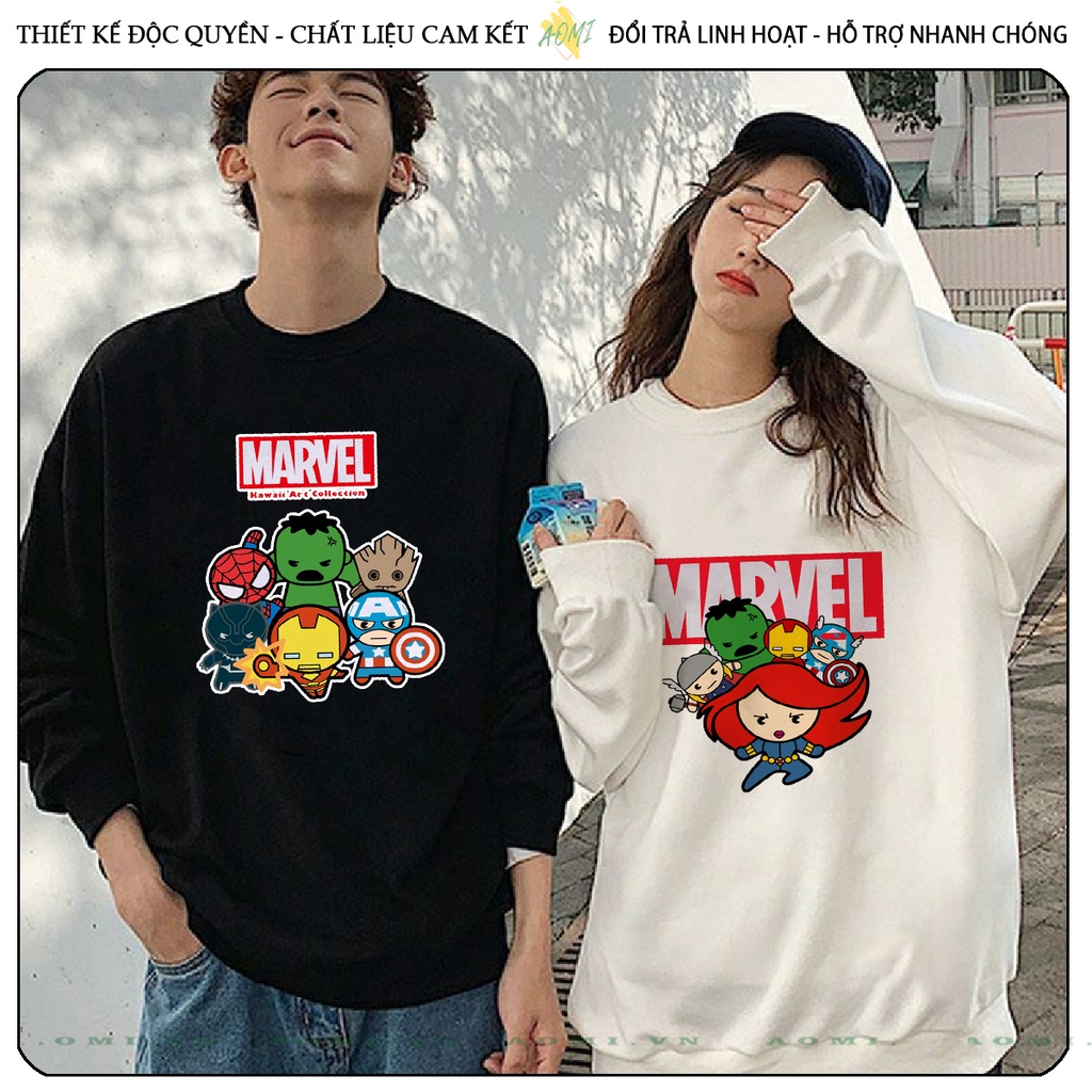 Áo Nỉ Bông Sweater Avengers Kids MCU tay dài da cá unisex full size AOMIVN