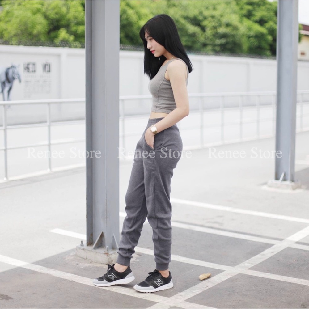 Quần Jogger RENEE Cao Cấp - Quần Jogger Nữ Len Tăm Bo Gấu Thể Thao Cá Tính Chất Co Giãn - D02