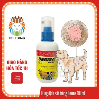 Dung dịch Derma spray 100ml xịt sát trùng diệt khuẩn vết thương ngoài da cho chó mèo, thú cưng - Little King pet shop