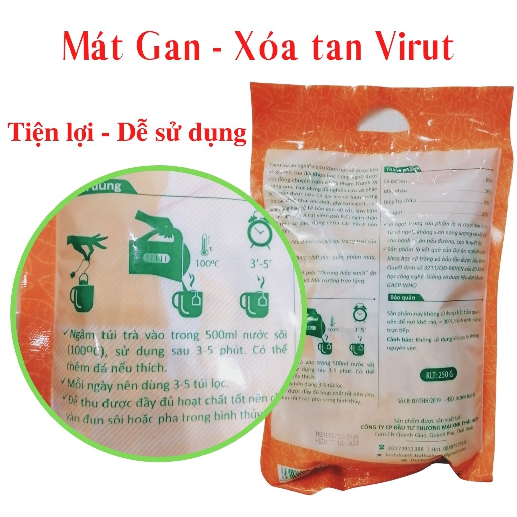 Trà Cà Gai Leo THÁI HƯNG Bịch 50 Túi Lọc 250g Thanh Nhiệt Giải Độc Mát Gan 100% Tự Nhiên/ ad.tea