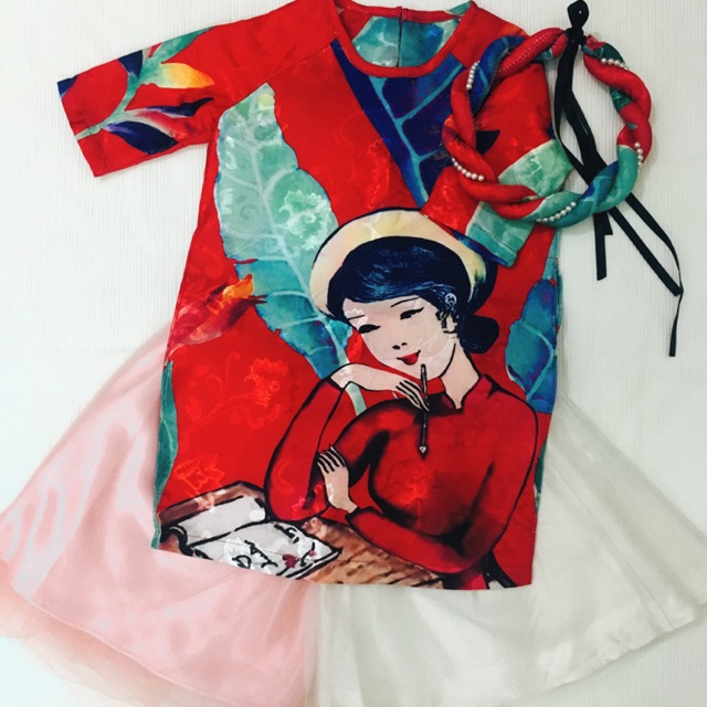 SET combo ÁO DÀI CHO BÉ [Kèm 2chân váy + Mấn]