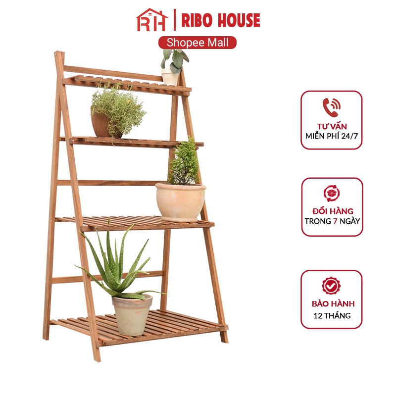 Kệ trang trí cây cảnh RIBO HOUSE gỗ lim để chậu hoa đa năng 4FM 50cm chống mối mọt sơn chống thấm nước RIBO95