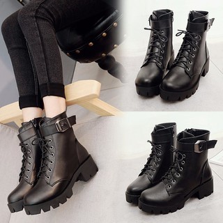 Boots cổ ngắn,Boots combat,Giày nữ, kéo khóa, cao gót, thắt dây, gót thô, đế dày, thời trang, cho mùa đông M116