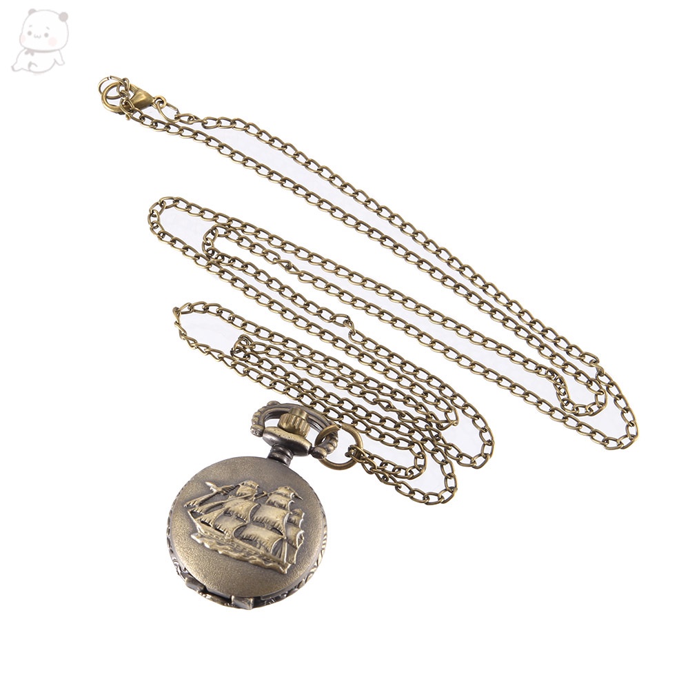 Đồng Hồ Bỏ Túi Màu Đồng Họa Tiết Thuyền Buồm Phong Cách Vintage
