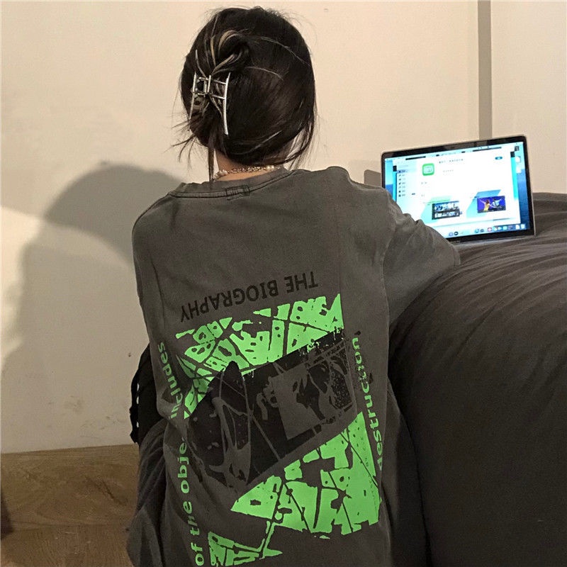 Áo thun tay ngắn dáng rộng phong cách Retro Hàn Quốc