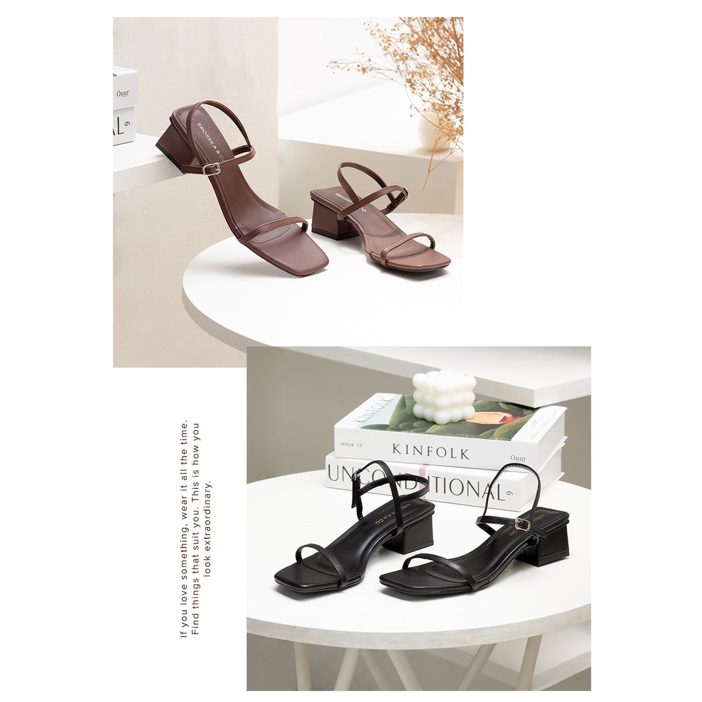 Sandal quai mảnh thiết kế gót 3p da si mềm đi êm
