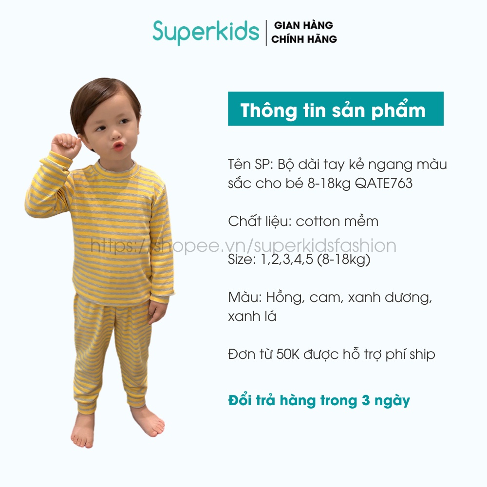 Bộ dài tay kẻ ngang màu sắc cho bé 8-18kg QATE763