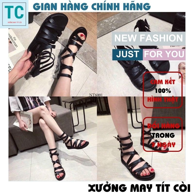 Sandal Dây Dài Chiến Binh ,Sandan chiến binh đan chéo cool ngầu ,sandal nữ dây dài đan chéo khuy cài -TT tít còi