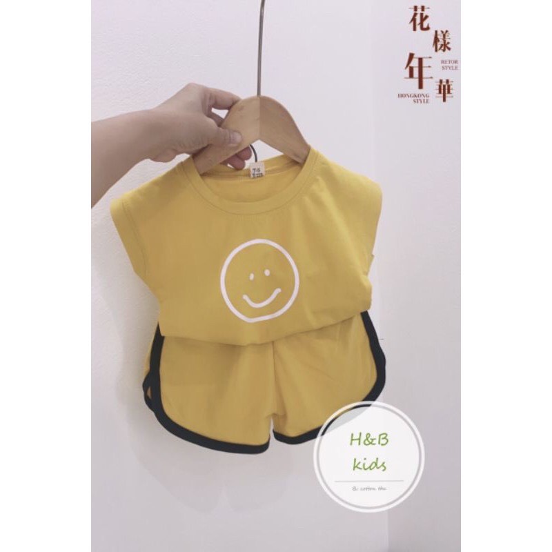 Bộ bé gái hè cotton mặt cười Summer -  Bộ quần áo bé trai / bé gái - BỘ MẶT CƯỜI 3 MÀU - size nhỡ 20-33kg