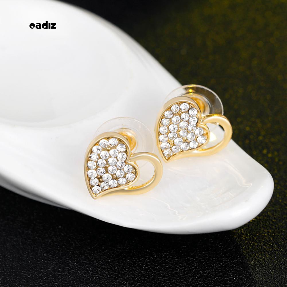 Bộ dây chuyền , nhẫn , khuyên tai mặt trái tim đính đá pha lê