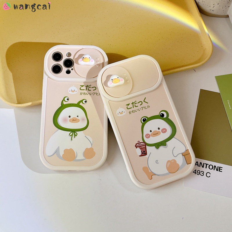 Ốp Điện Thoại Dẻo Họa Tiết Hoạt Hình Chú Vịt/ Trà Sữa Có Nắp Trượt Bảo Vệ Camera Cho iPhone 13 12 11 Pro Max XS Max XR X