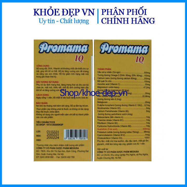 Vitamin Cho Mẹ Bầu Promama IQ- Hộp 30 viên bổ sung vitamin và dưỡng chất cần thiết cho phụn nữ mang thai