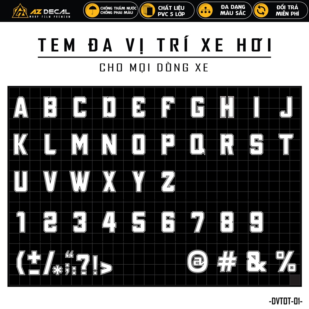 Tem Dán Xe Ô Tô Decal Dán Sườn, Capo, Đuôi Xe Mẫu Chữ Cái | DVTOT-01 | Tem Dán Sườn Xe Ô Tô, Oto, Xe Hơi, Xe Tải