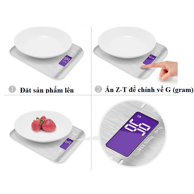 Cân thực phẩm điện tử dùng cho nhà bếp loại cao cấp Inox 304 chống gỉ độ chính xác cao (10Kg)