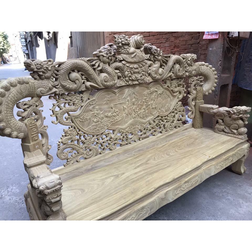 Bộ bàn ghế đồng kỵ kiểu nghê đỉnh tay khuỳnh gỗ cẩm vàng