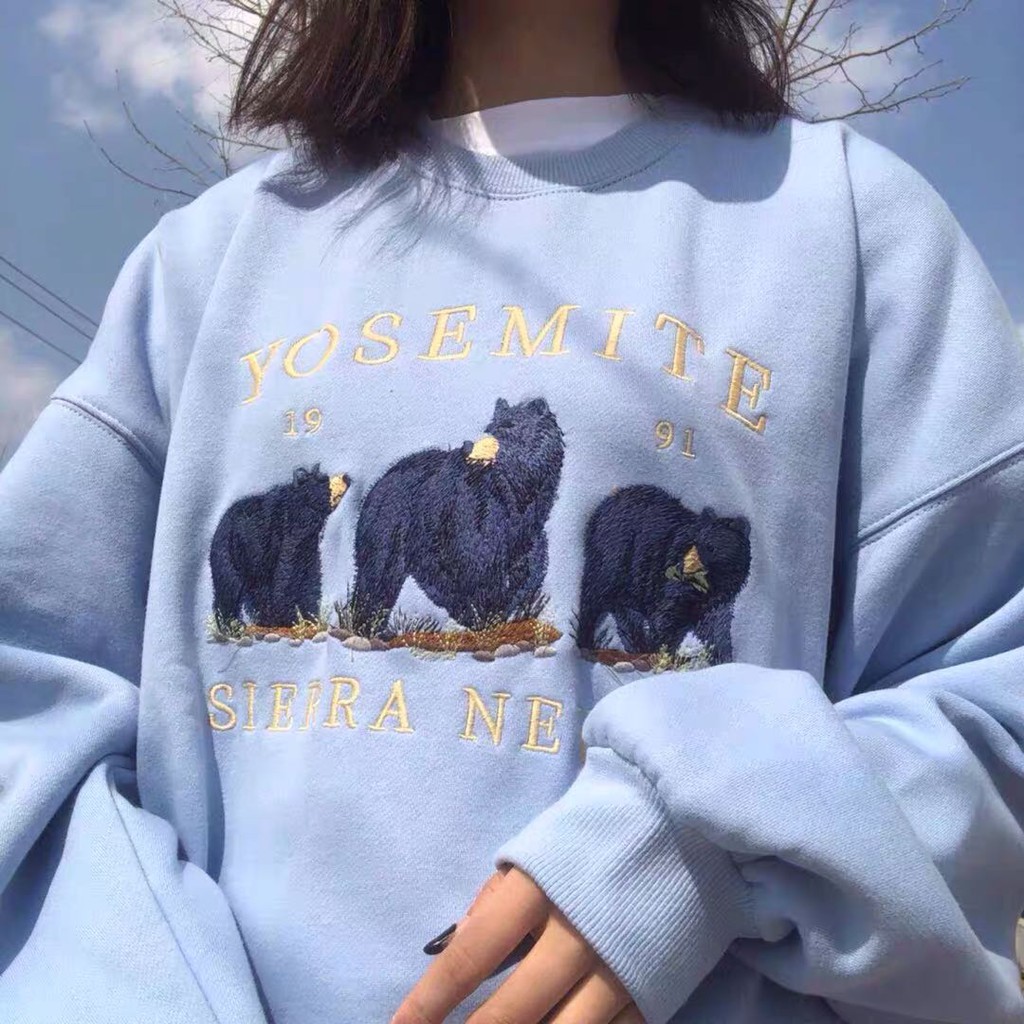 Áo sweater blue bear dáng rộng