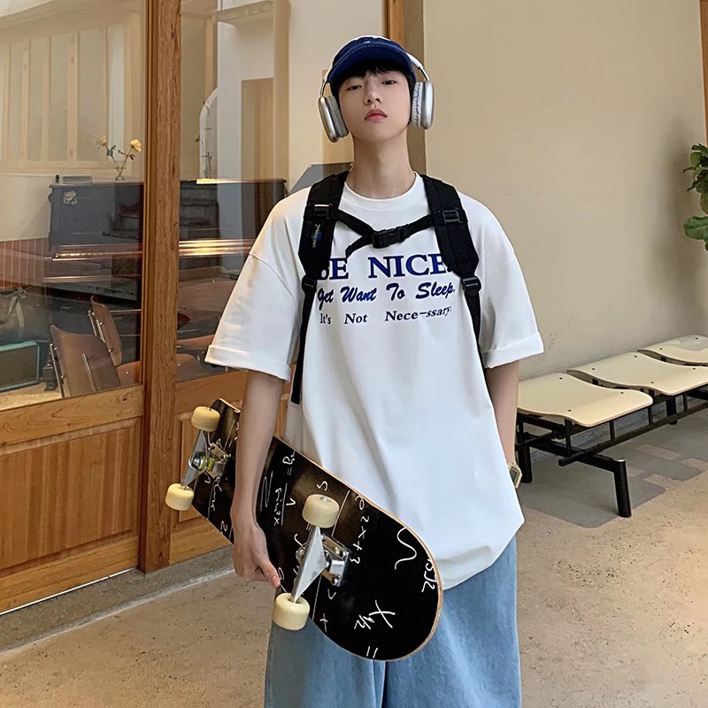 Áo Thun Tay Ngắn Dáng Rộng In Chữ Phong Cách Hip Hop Hàn Quốc Thời Trang Mùa Hè Cho Nam Size M-5XL