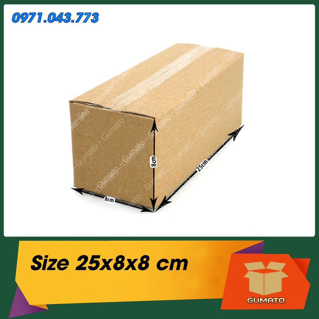 Size 25x8x8 cm, hộp giấy thùng carton gói hàng tại Gumato (Mã số P60)