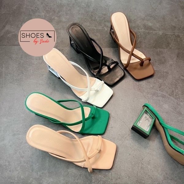 Guốc SUDI E54-BAA cao 7p gót vuông xỏ ngón dây nhiều màu dễ phối đồ