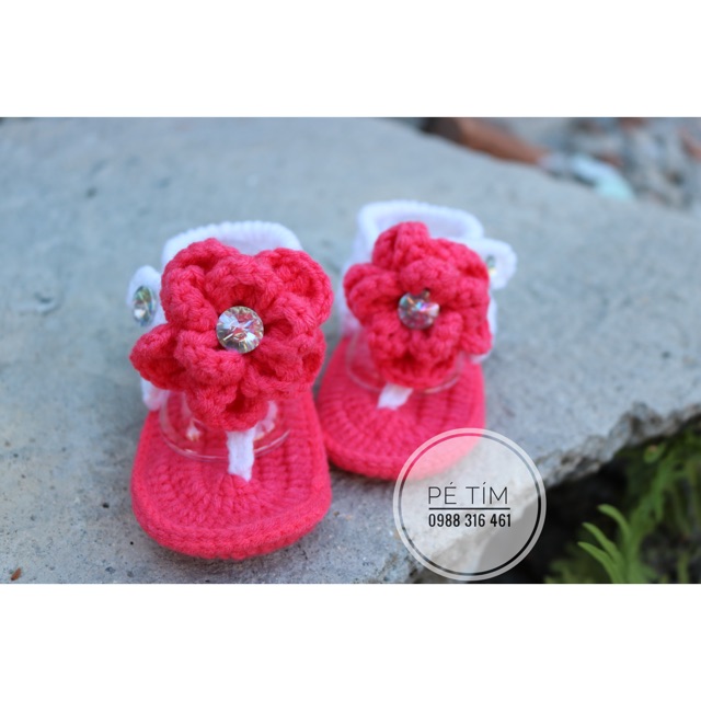 Giày len handmade/ giày sandal hồng dâu siêu xinh