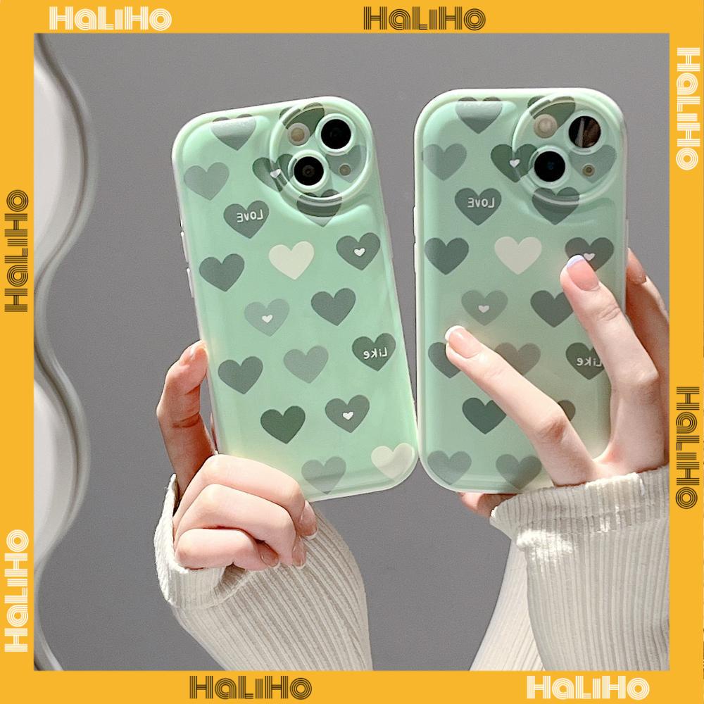 iPhone Case TPU Silicone Soft Case Airbag Shockproof Protection Camera Green Heart Compatible For iPhone 11 Pro Max 13 Pro Max 12 Pro Max 7Plus xr XS Max