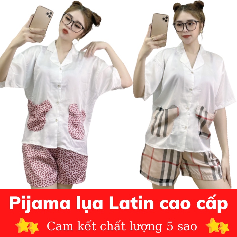 Pijama lụa , đồ ngủ pijama thiết kế cánh dơi cộc đùi túi gấu dễ thương cực xinh , vải latin cao cấp êm mát cực kì đẹp
