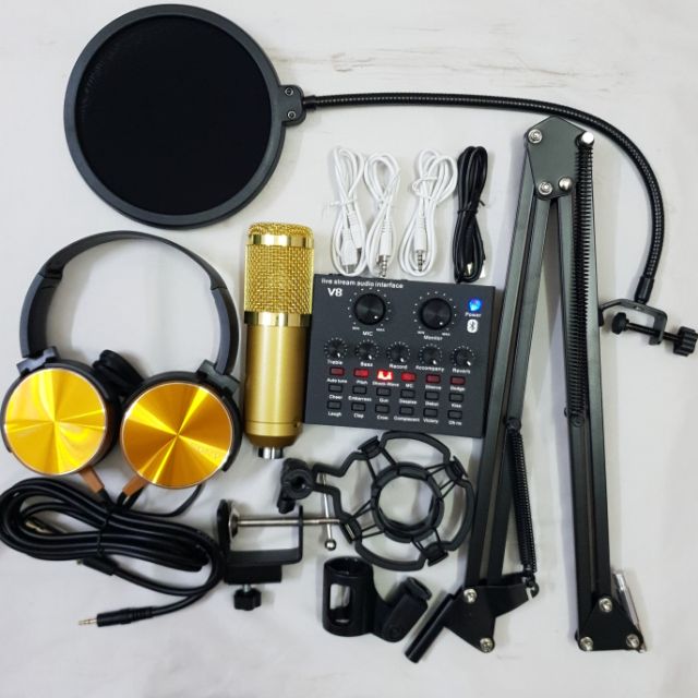 COMBO THU ÂM LIVESTREAM MÍC BM800 SOUN CARD V8 BLUETOOTH CHÂN KẸP MÀNG LỌC TẶNG KÈM TAI NGHE 450 BH 6 THÁNG ĐỔI MỚI