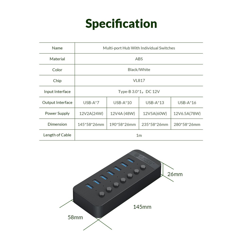 Bộ Chia USB HUB ORICO CT2U3 (Màu trắng) Cổng USB 3.0 Với Các Cổng Riêng Lẻ- Hàng Chính Hãng