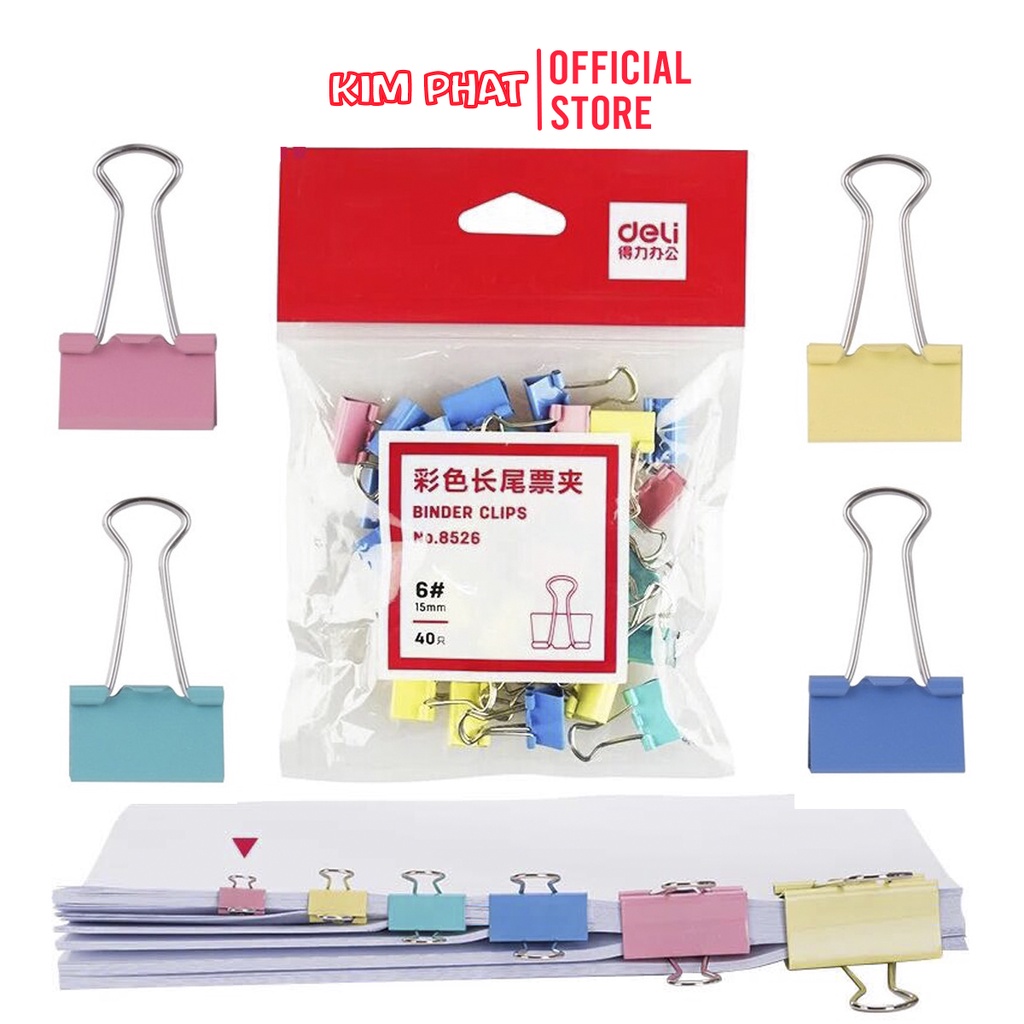 1 Túi kẹp bướm màu, Kẹp sắt, Kẹp giấy DELI 8526 / 8527 / 8528