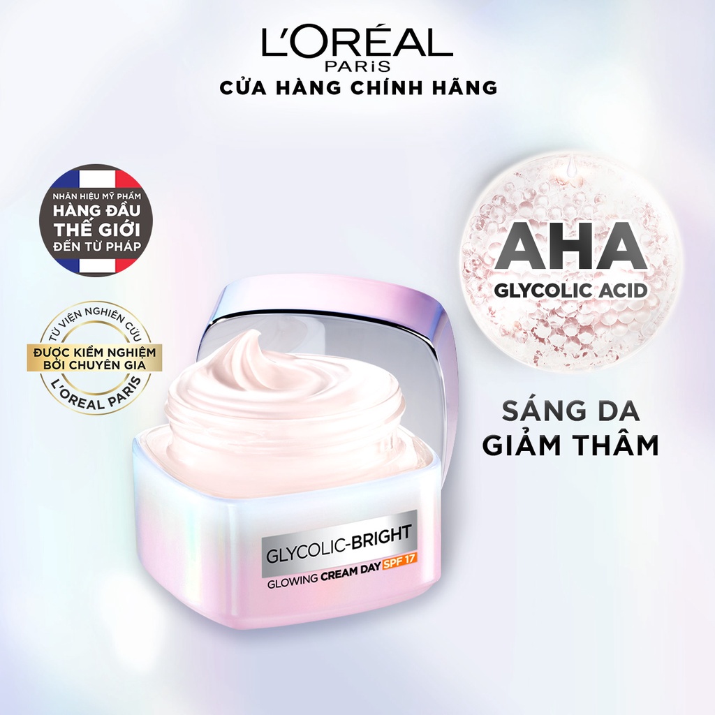 Kem Dưỡng L'Oreal Paris Sáng Mịn Mờ Thâm Nám Ban Ngày 50ml Glycolic-Bright Glowing Cream Day - SPF 17