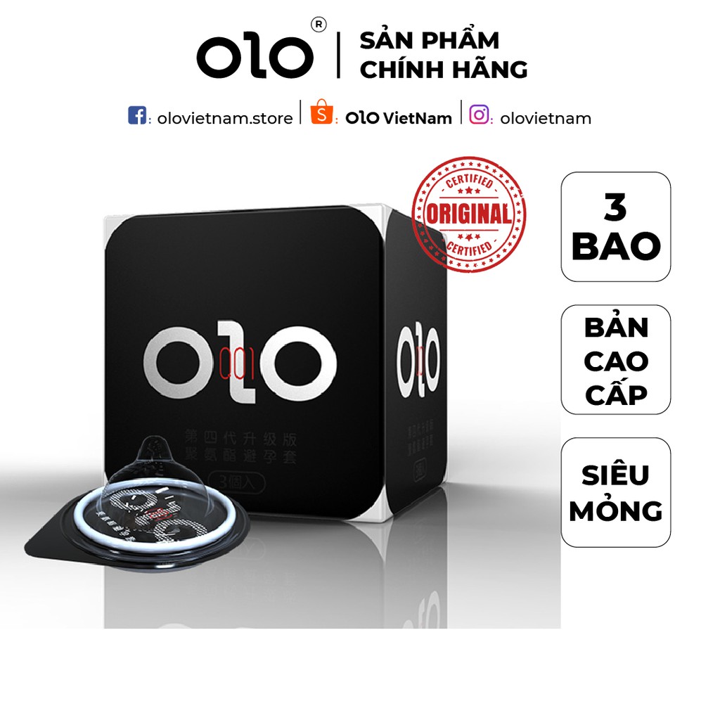 [Mã 66FMCGSALE hoàn 8% xu đơn 500K] Bao cao su OLO Premium siêu mỏng 0.01mm 3 bao