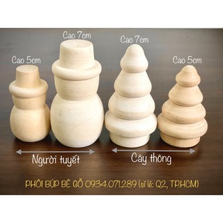 Búp bê gỗ chưa tô vẽ hình ông già tuyết và câu thông noel