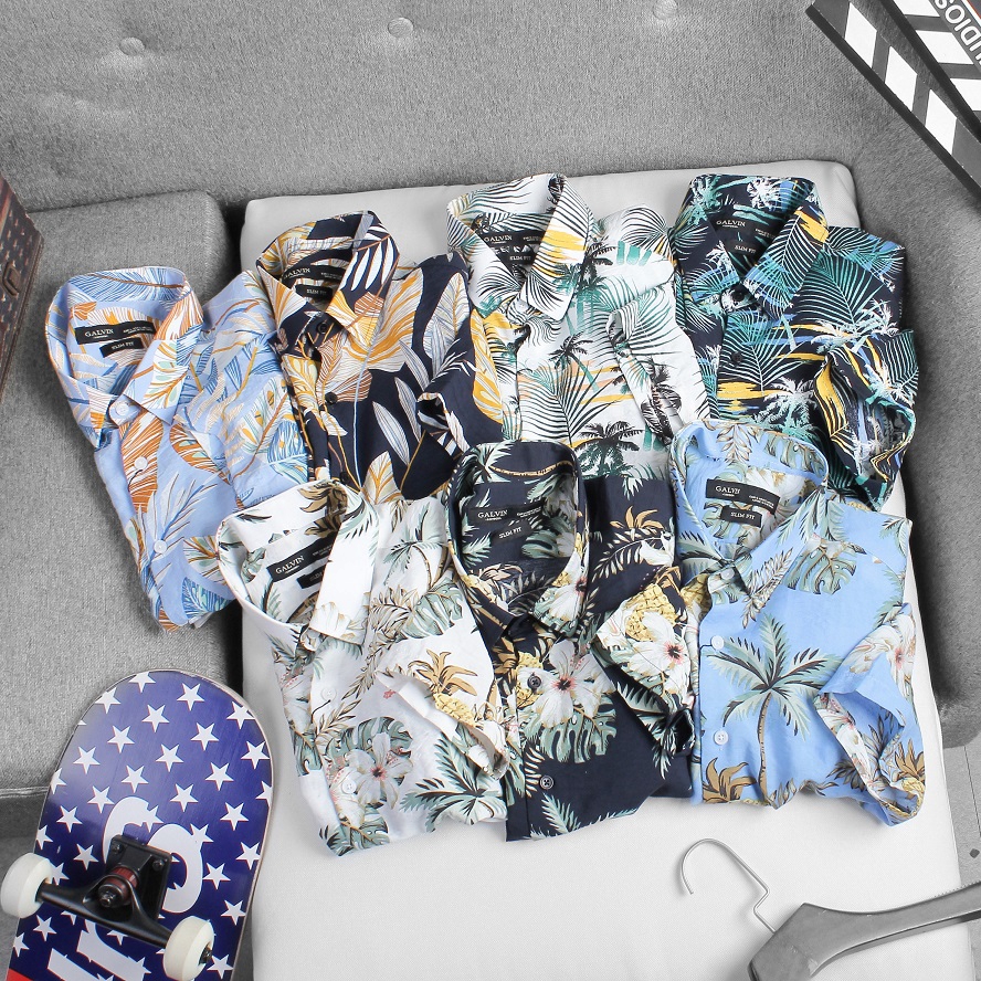 Sơ mi nam Galvin cộc tay họa tiết hoa cotton đũi sơ mi họa tiết bãi biên 84- Leo Vatino | BigBuy360 - bigbuy360.vn