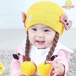 Nón len cho bé thắt bím xinh xắn từ 0-14 tháng 💘 siêu chất 💘
