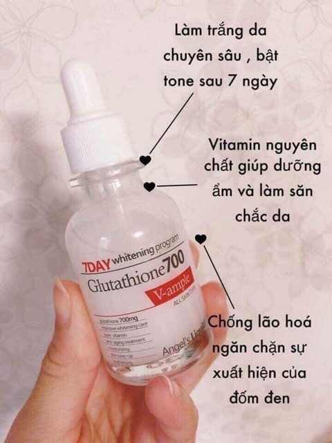Huyết thanh làm trắng da 7 Day whitenning program glutathione 700 V-ample 30ml angels liquid - Chính hãng