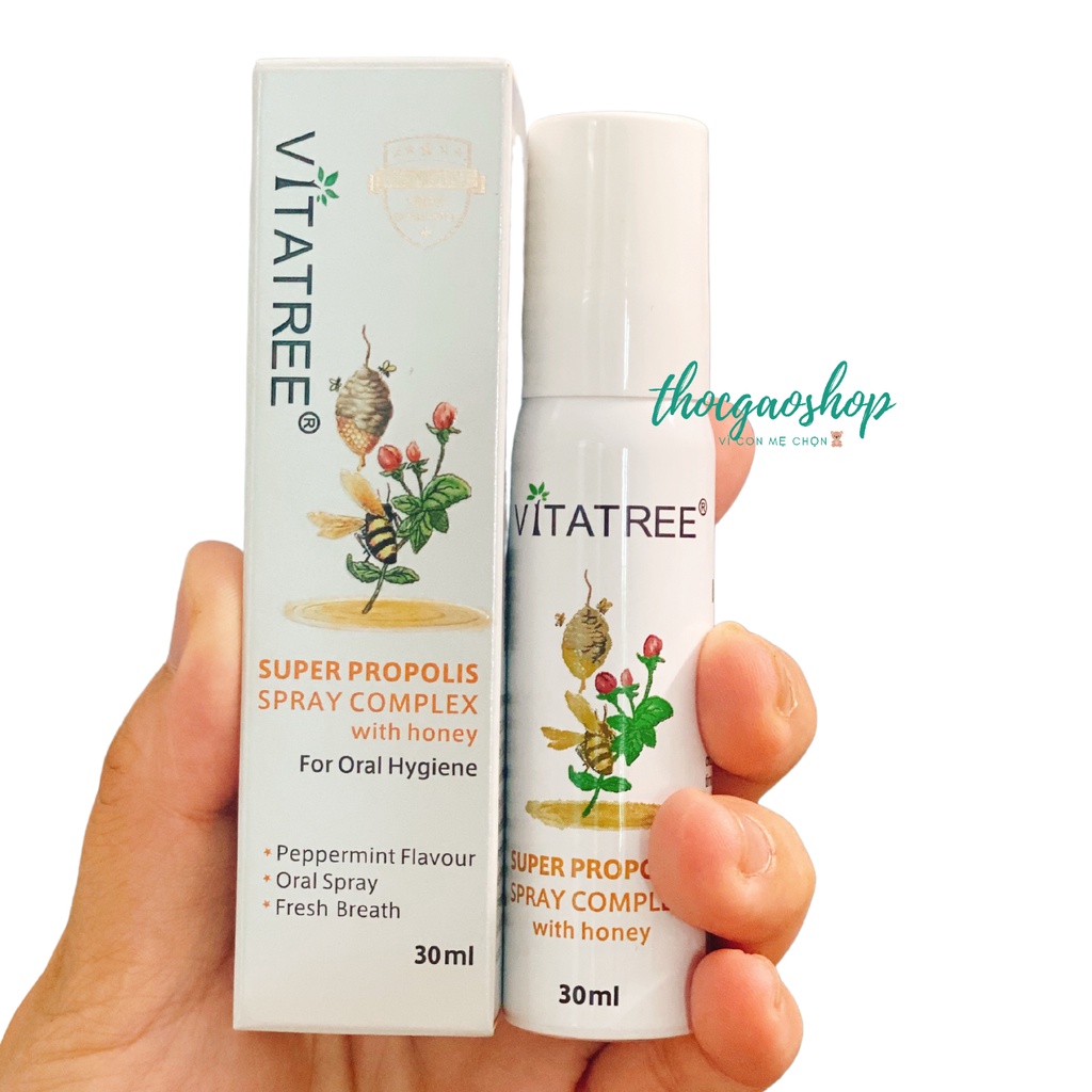 Xịt keo ong Vitatree Super Propolis Spray Complex with Honey 30ml Úc giúp hệ hô hấp luôn khoẻ mạnh