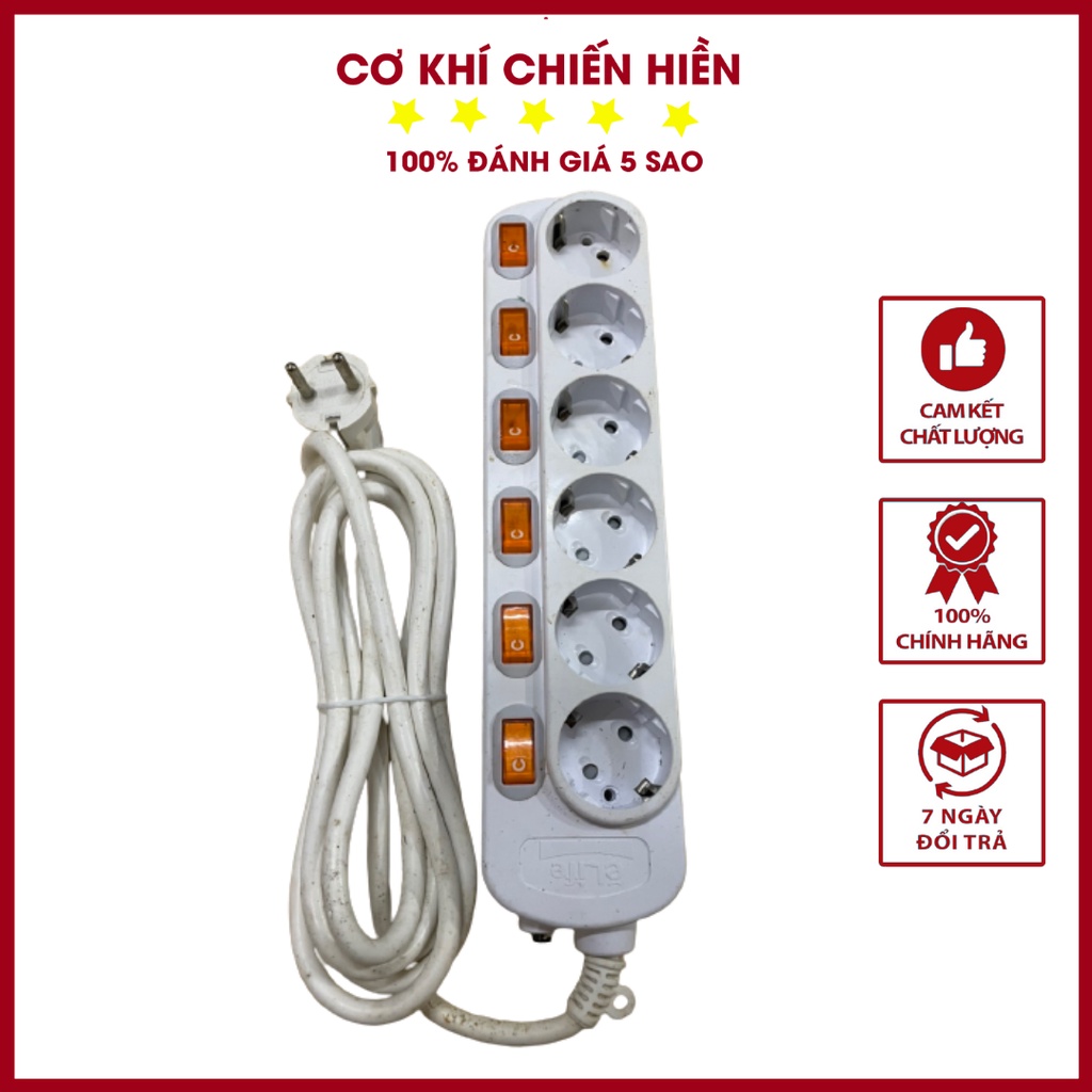 Ổ Cắm Điện Kéo Dài Hàn Quốc 6 Lổ, 6 Công Tắc, Dây Dài 2,5M Elife