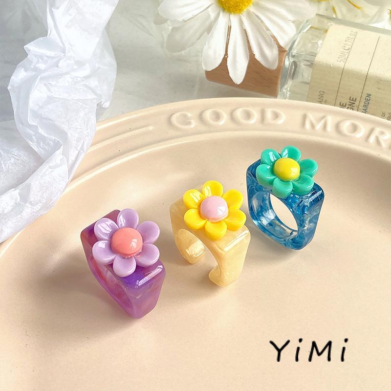 Nhẫn Hình Bông Hoa Bằng Nhựa Acrylic Đơn Giản Đáng Yêu Cho Nữ