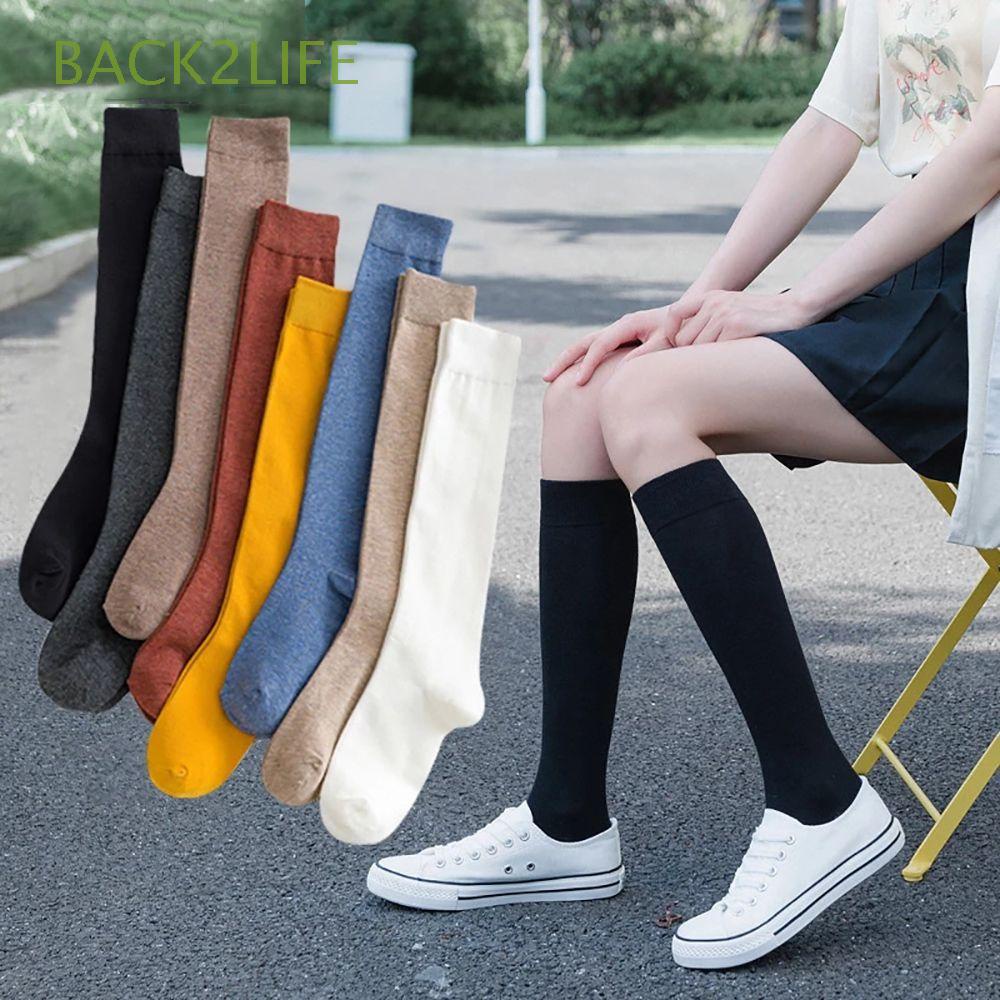 Tất thể thao cổ cao màu trơn bằng vải cotton thoáng khí cho nữ