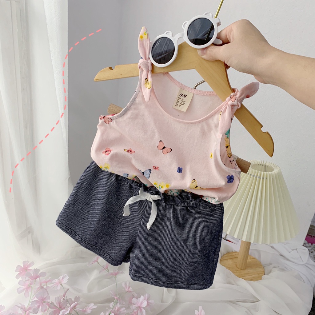 Set áo 2 dây bé gái xinh xắn, đồ bộ bé gái mùa hè mềm mát