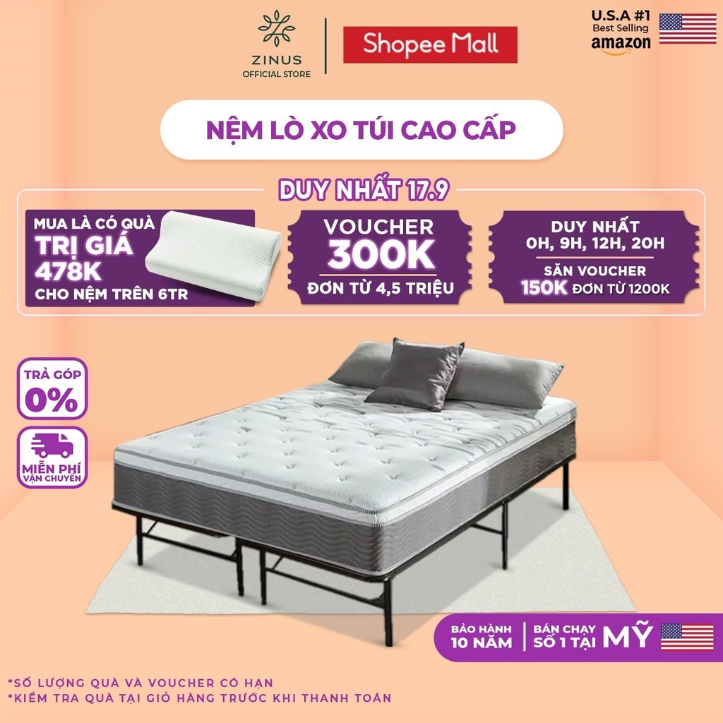 Nệm Lò Xo Túi Hút Chân Không Cao Cấp Zinus 30Cm