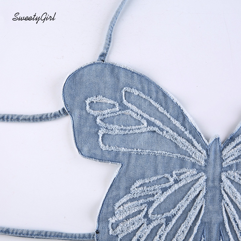 Áo Tank Top Hai Dây Hở Lưng Hình Bướm Màu Sắc Trơn Phong Cách Đường Phố Quyến Rũ Cho Nữ