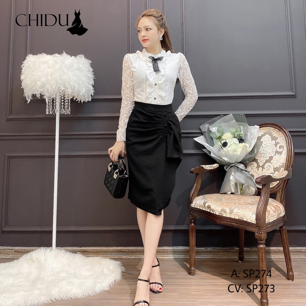 [ Mã WASTRUN4 giảm 10% tối đa 30K đơn 99K] CHIDU Áo sơ mi công sở tay ren phối nơ SP274 | BigBuy360 - bigbuy360.vn