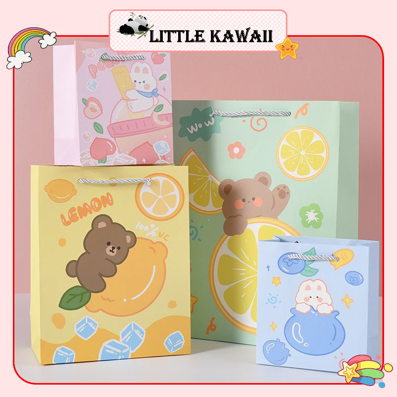 Túi giấy đựng quà hình gấu, thỏ cute quai lụa