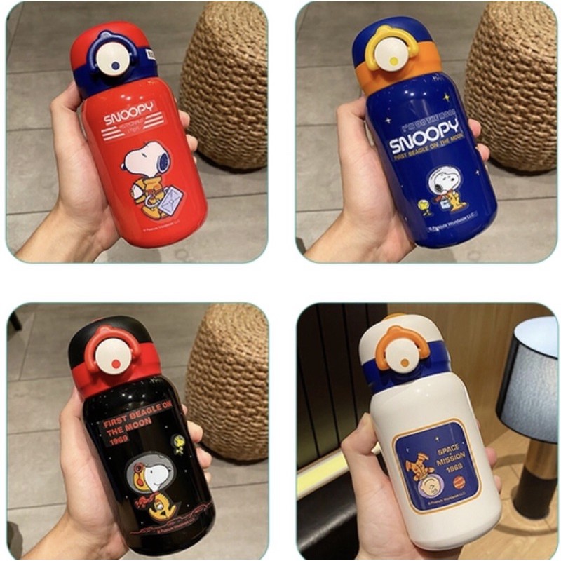 Order bình nước giữ nhiệt đi học cho bé Snoopy kèm dây đeo