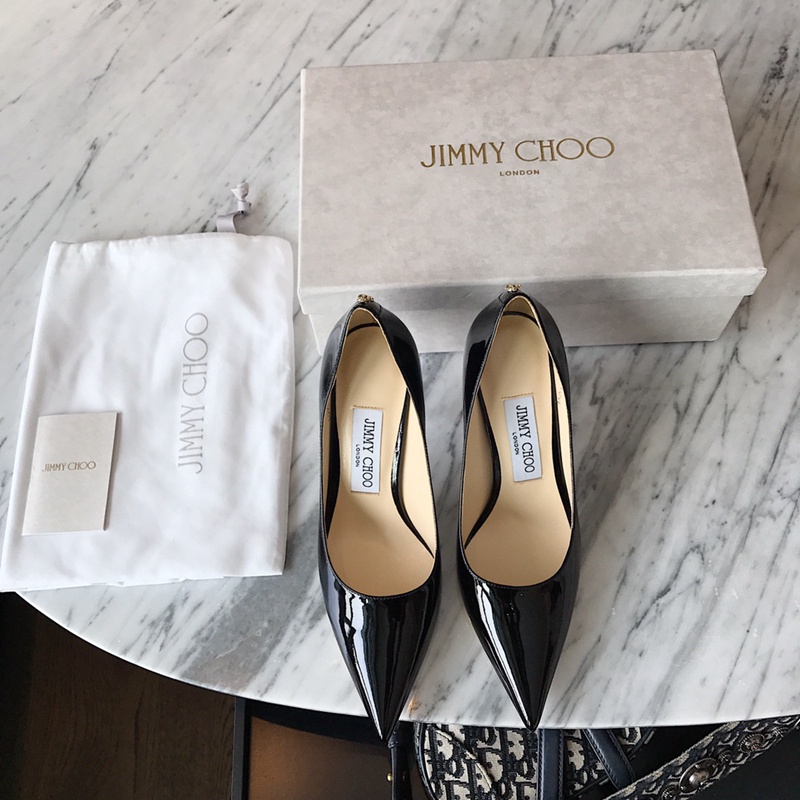 JIMMY CHOO Giày Cao Gót 8cm Da Bò Màu Đen Phong Cách Cổ Điển Cho Nữ