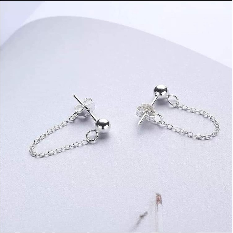 Bông tai bi móc xích bạc 925