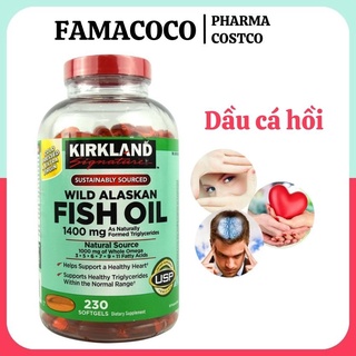 Viên uống Dầu cá Kirkland Signature Wild Alaskan Fish Oil 1400mg tốt cho mắt trí não và tim mạch Hộp 230 viên FAMACOCO