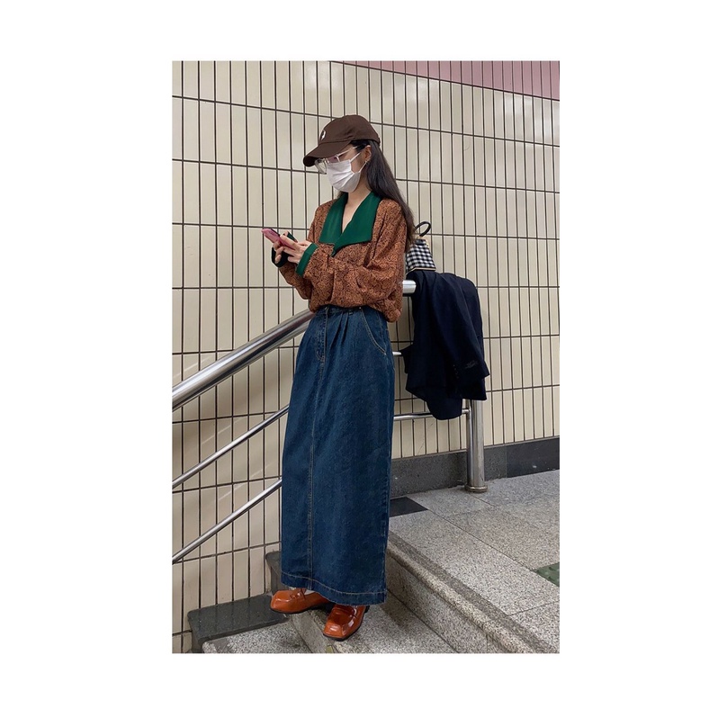 Áo Sơ Mi Nữ Dài Tay In Hoa Phong Cách vintage Màu Sắc Tương Phản