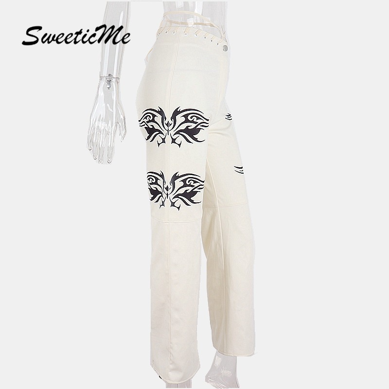 Quần Jean Lưng Cao In Họa Tiết Thời Trang Cá Tính Cho Nữ